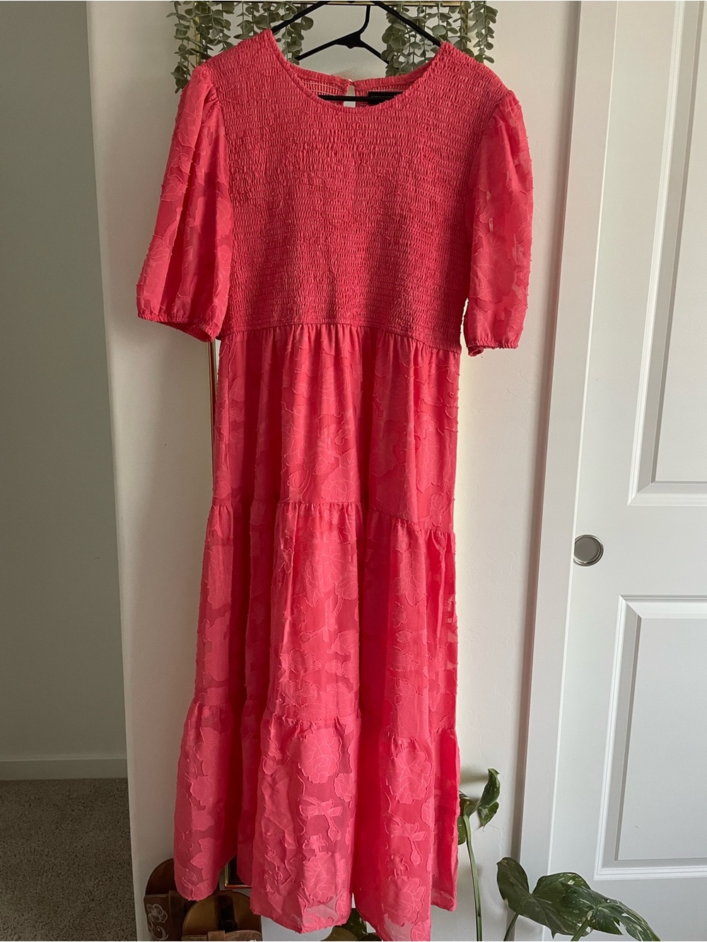 Women’s Pink Smocked Tiered Maxi Dress